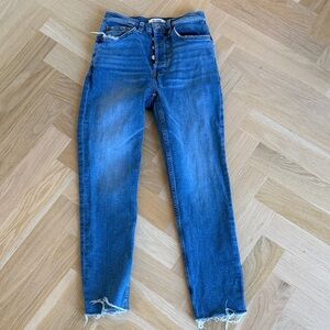 Re/Done Indigo High-Rise Slim Jeans with Button Fly